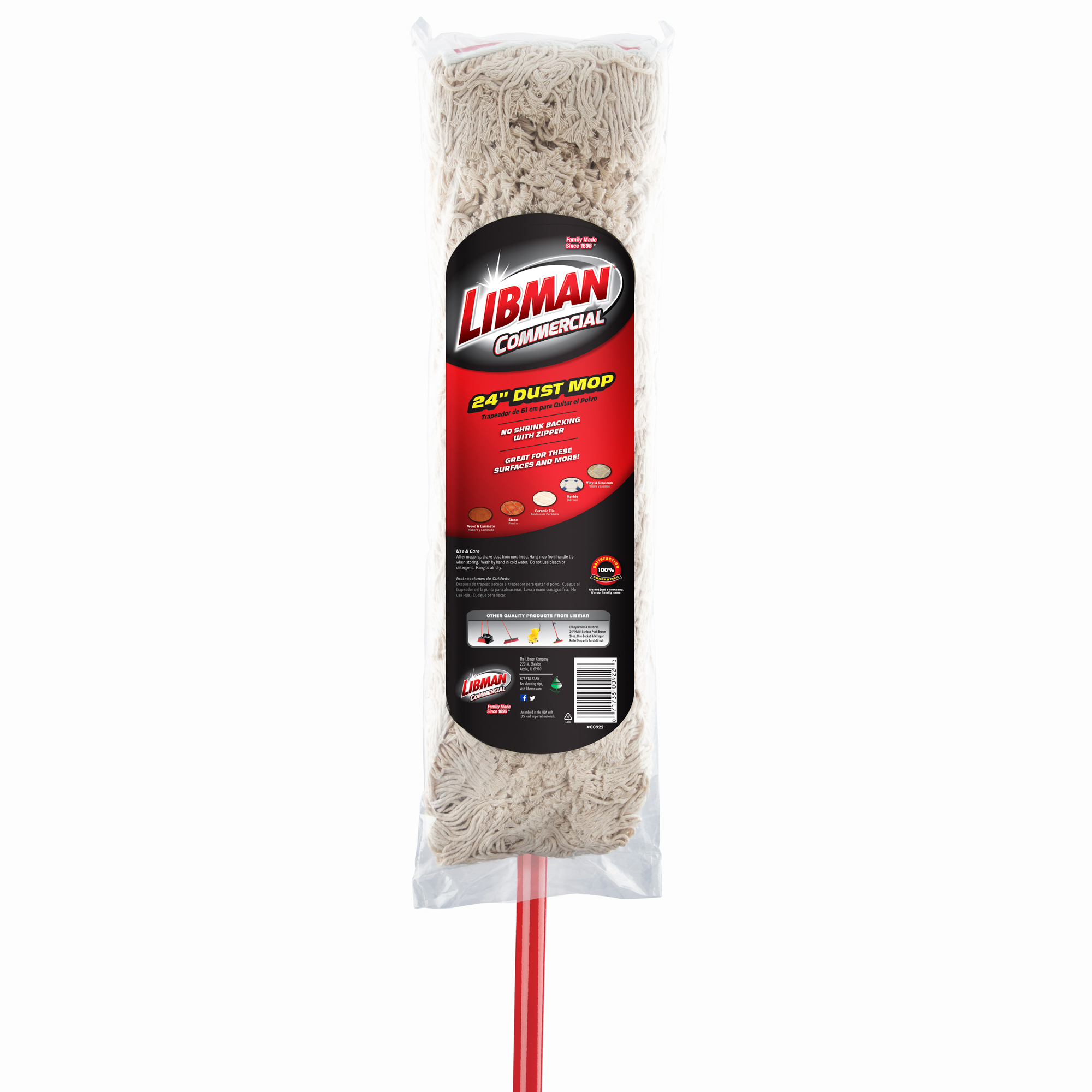 Libman 24in. Mop, 6-Pack Case, 65in. Total Length, Model# 922